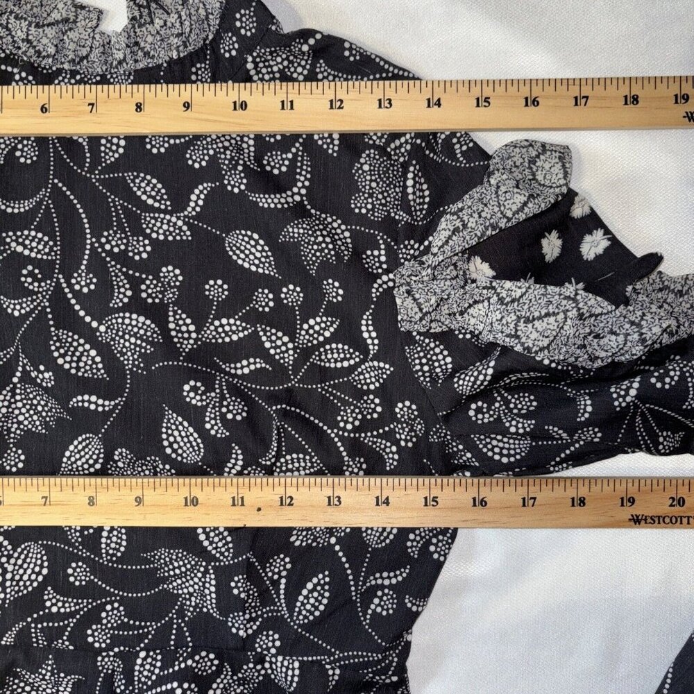 NWT Isabel Marant Etoile Black White Floral Dress Ruffles  Zip Long Sleeve Sz 36 - Picture 11 of 16